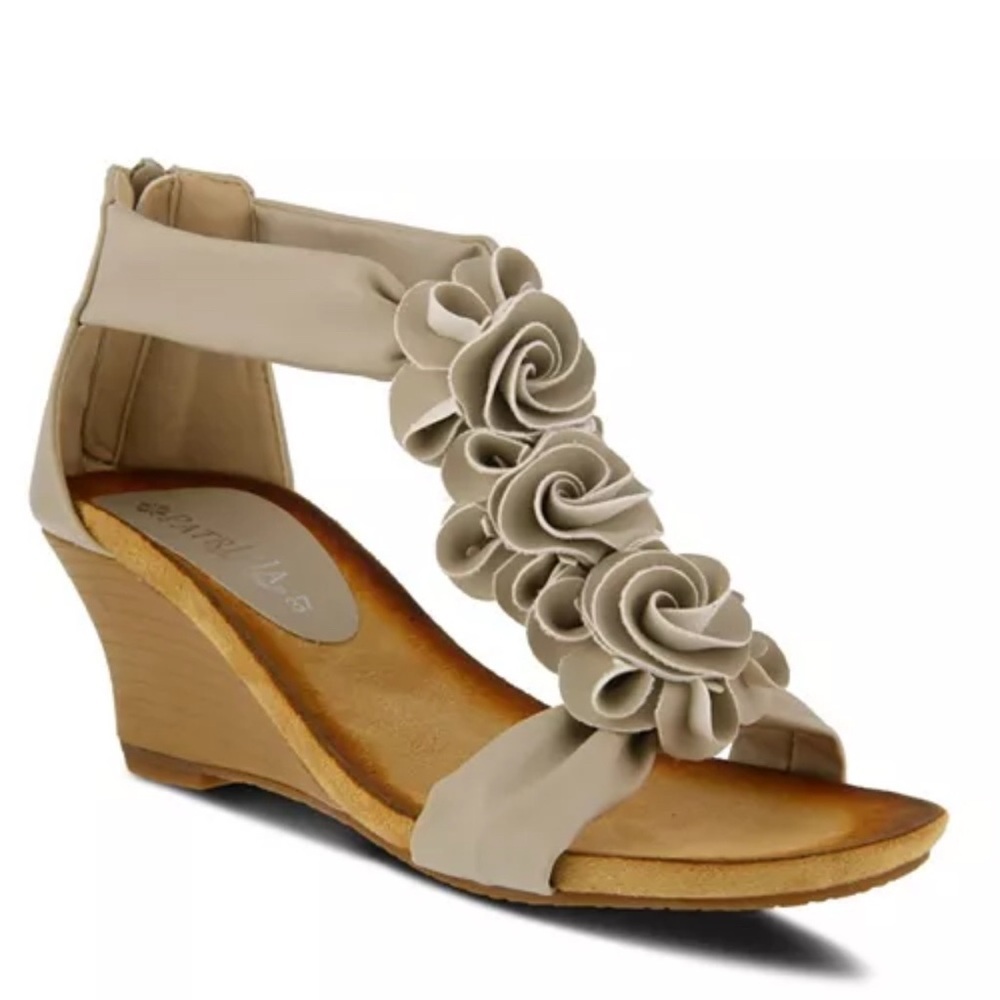 Patrizia Faux Leather Wedge Floral Textured Harlequin Sandals Size 41/US 10